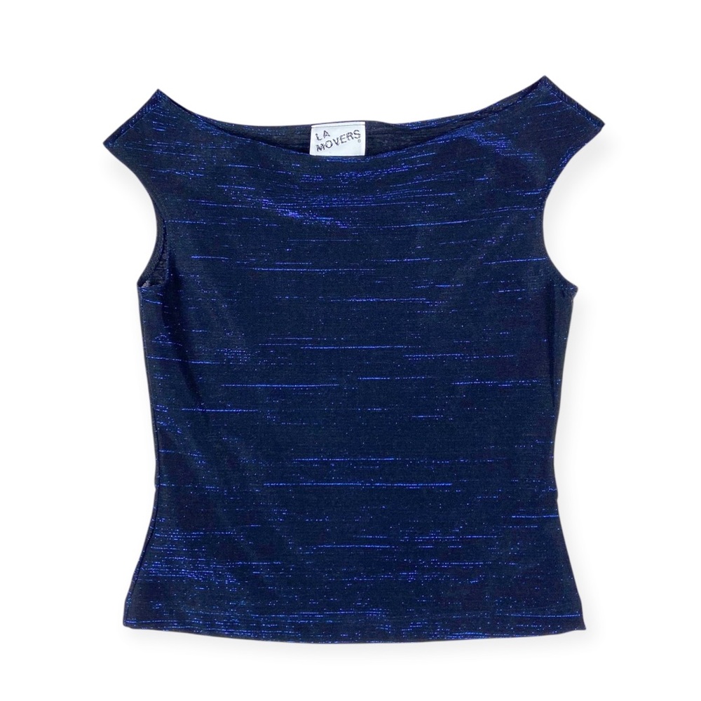 LA Movers Vintage 90's Blue Metallic Cowl Neck Top